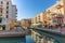 The canals of Venice like Qanat Quartier at the Pearl in Doha, Qatar in a late afternoon.