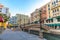 Canals of Venice like Qanat Quartier at the Pearl in Doha, Qatar in a late afternoon.