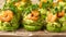 Canape with prawn, cucumber and avocado guacamole, party food, finger food