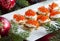 Canape with red caviar for party,