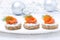 Canape with rye bread, cream cheese, salmon for Christmas