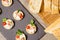 Canapes, appetizer with creamy Chicken salad