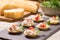 Canapes, appetizer with creamy Chicken salad