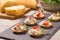 Canapes, appetizer with creamy Chicken salad