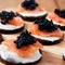 Canapes with salmon and caviar