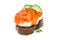 Canapes with salmon, onion and cucumber
