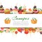 Canapes, tapas on plate, appetizer, finger food with caviar, olives and green vegetables cartoon banner with lettering
