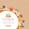 Canapes, tapas on plate web banner, appetizer dish with caviar, olives and green vegetables cartoon vector illustration.