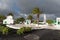 Canarian style buildings, Al Campesino village, volcanic landscape Lanzarote