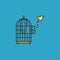 Canary bird escaping from birdcage vector illustration