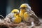 canary couple nesting with soft feathers