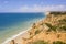 Canavial Beach in Lagos, Algarve - Portugal. Portuguese southern golden coast cliffs.
