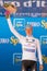 Canazei, Italy May 24, 2017: Bob Jungels, in white jersey of the best young rider