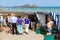 Cancale market selling oysters