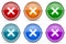 Cancel, cross silver metallic glossy icons, set of modern design buttons for web, internet and mobile applications in 6 colors