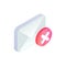 Cancel email, unsubscribe isometric icon, decline mail message sign with red cross x checkmark. 3d Delete e-mail, rejected letter