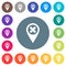 Cancel GPS map location flat white icons on round color backgrounds