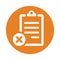 Cancel, reject report icon. Orange color vector design