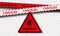 Cancel sign, Quarantined event, red restrictive ribbons and cancel sign on transparent background