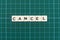 Cancel word made of square letter word on green square mat background