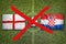 Canceled soccer game, England vs. Croatia flags on soccer field