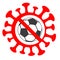 Cancellation of sports events in world due to coronavirus pandemic. Red Stop Coronavirus sign and soccer ball. Covid-19 stops