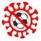 Cancellation of sports events in world due to coronavirus pandemic. Red Stop Coronavirus sign and soccer ball. Covid-19 stops