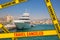 Cancellation of travel concept. Large yacht