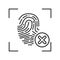 Cancelled fingerprint black line icon. Access denied for user concept. Error, fraud. Biometric security element. Sign for web page