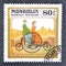 Cancelled postage stamp printed by Mongolia, that shows Old bicycle