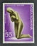 Cancelled postage stamp printed by Romania, that shows Prayer sculpture by Constantin Brancusi