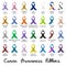 Cancer awareness various color and shiny ribbons for help eps10