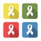 Cancer fight sign. Medical icon isolated on green, yellow, blue and red background. First aid. Healthcare, medical and