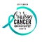 Cancer hope. Ovarian Cancer Awareness Label. Vector Tamplate with Teal Ribbon - Symbol of Cancer Fight