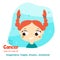 Cancer. Kids zodiac. Children horoscope sign. Astrological symbols in cartoon style
