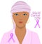 Cancer patient woman with pink ribbon, isolated illustration