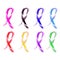 Cancer ribbon set in multiple colors