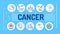 Cancer word lettering typography. Oncology medical diagnostic. Malignant neoplasms. Infographics with linear icons on blue