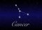 Cancer zodiac constellations sign on beautiful starry sky with galaxy and space behind. Cancer horoscope symbol constellation