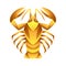 Cancer zodiac sign, golden horoscope symbol.