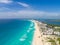 Cancun beach aerial panoramic drone shot