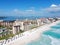 Cancun beach and hotel zone aerial view, Quintana Roo, Mexico