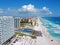 Cancun beach and hotel zone aerial view, Quintana Roo, Mexico