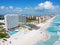 Cancun beach and hotel zone aerial view, Quintana Roo, Mexico