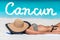 Cancun beach vacation bikini suntan woman relaxing