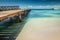 Cancun idyllic caribbean beach and wooden pier, Riviera Maya, Mexico