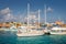 Cancun marina with sailboats, caribbean bach at sunset, Riviera Maya, Mexico