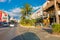 CANCUN, MEXICO - JANUARY 10, 2018: Unidentified people at outdoors enjoying the Cancun`s hotel zone surrounding of