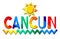 Cancun. Multicolored bright funny cartoon colorful isolated inscription. Rainbow colors. Cancun for prints on clothing, mexican