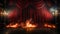 Candelabras on a Theatre Stage with Red Velvet Curtains On Fire. Generative AI